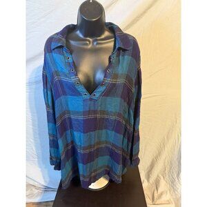 Lane Bryant Womens Plus Size 3X 26/28 Green Plaid Flannel Shirt Blouse Grommets